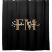 Rideaux De Douche Élégant Monogram Black Gold Script Nom Chic (Devant)