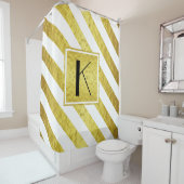Rideaux De Douche Élégant Monogram Gold Stripes Motif (En situation)