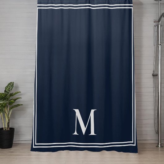 Rideaux De Douche Élégant Monogramme bleu et blanc de la marine
