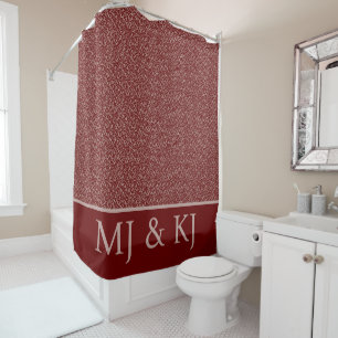 RIDEAUX DE DOUCHE ÉLÉGANT MONOGRAMME CRÈME ROUGE INITIALES MOTIF FEU