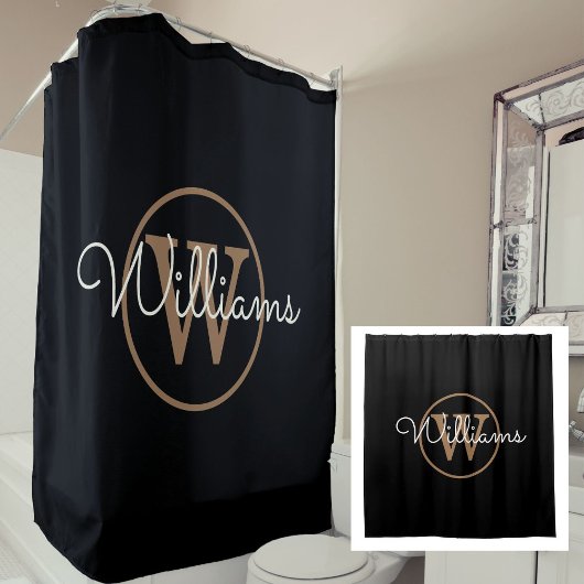 Rideaux De Douche Élégant monogramme de nom en or noir