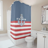 Rideaux De Douche Elégant monogramme de plage maison d'Ancres rayure (En situation)
