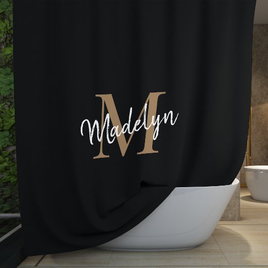 Rideaux De Douche Élégant Monogramme d'or noir Feminine Nom du scrip