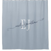 Rideaux De Douche Élégant Monogramme Initiales Noms Dusty Blue (Devant)