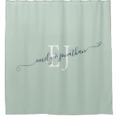Rideaux De Douche Élégant Monogramme Initiales Noms Sage Vert (Devant)