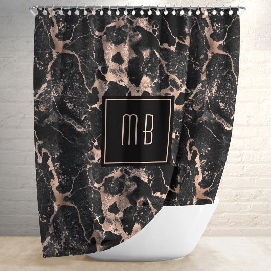 Rideaux De Douche Élégant Monogramme Marbre noir