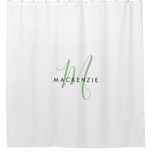 Rideaux De Douche Élégant Monogramme moderne blanc vert Script (Devant)