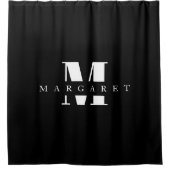 Rideaux De Douche Élégant Monogramme noir blanc Nom initial (Devant)