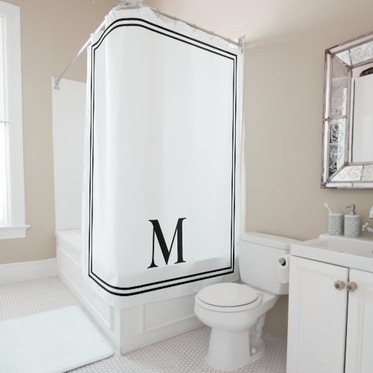 Rideaux De Douche Élégant Monogramme noir et blanc (En situation)