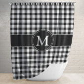 Rideaux De Douche Élégant Monogramme noir et blanc Motif vérifié