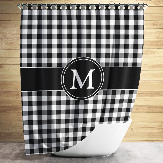 Rideaux De Douche Élégant Monogramme noir et blanc Motif vérifié