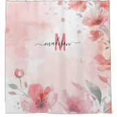 Rideaux De Douche Élégant Monogramme Rose Écriture Moderne Mariage (Devant)