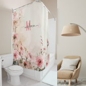 Rideaux De Douche Élégant Monogramme Rose Écriture Moderne Mariage P