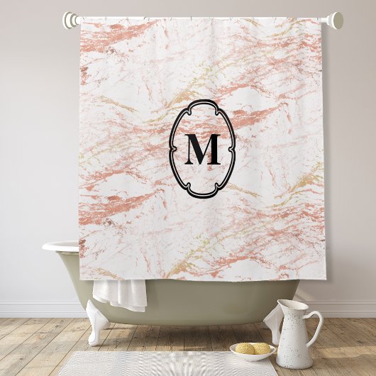 Rideaux De Douche Élégant Monogramme Rose en marbre doré