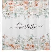 Rideaux De Douche Élégant Monogramme Rustique Rose Floral Verdure (Devant)