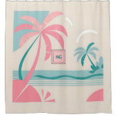 Rideaux De Douche Élégant monogramme turquoise rose tropical minimal (Devant)