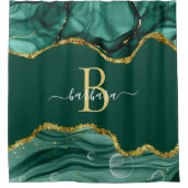 Rideaux De Douche Élégant Monogramme Vert Émeraude Agate Nom Or (Devant)