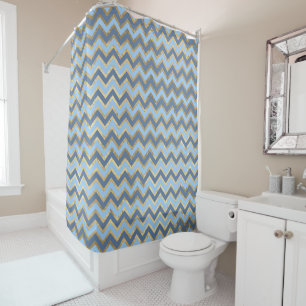 Rideaux De Douche Élégant Motif Chevron bleu et or