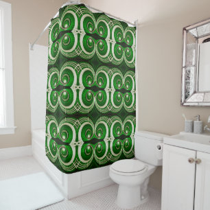 Rideaux De Douche Élégant motif en spirale en L vert blanc miroir