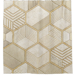 Rideaux De Douche Élégant motif géométrique hexagonal en or - Marbre