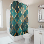 Rideaux De Douche Élégant motif turquoise or luxe (En situation)