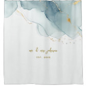 Rideaux De Douche Élégant Nautique Dusty Blue Gold Couple Mariage (Devant)