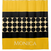 Élégant noir beige & points jaunes monogramme nom