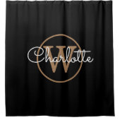 Rideaux De Douche Élégant Noir Monogramme Girly Script (Devant)