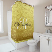 Rideaux De Douche Élégant Noir Or Monogramme Nom (En situation)