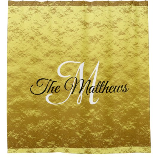 Rideaux De Douche Élégant Noir Or Monogramme Nom (Devant)