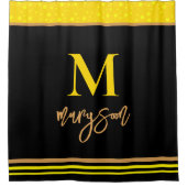 Rideaux De Douche Élégant Nom Monogramme Script, Féminin Noir Or (Devant)