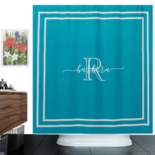 Rideaux De Douche Élégant nom Turquoise de lavande avec monogramme u