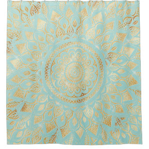 Rideaux De Douche Elégant or Lumière Turquoise Mandala Floral
