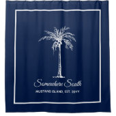 Rideaux De Douche Elégant Palmier Blanc Bleu Personnalisé (Devant)