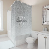 Rideaux De Douche Élégant Parties scintillant Argent Ombre Monogramm (En situation)
