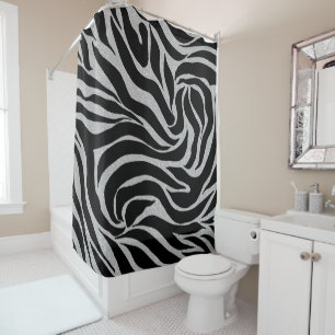 Rideaux De Douche Elégant Parties scintillant noire Silver Zebra Po