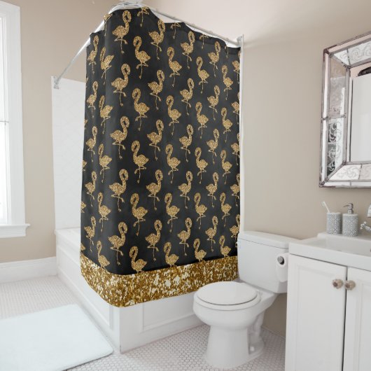 Rideaux De Douche Elégant Parties scintillant or Flamingo Pattern Sp (En situation)