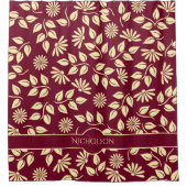 Rideaux De Douche Élégant Pastel Jaune Feuille Daisies Bourgogne (Devant)