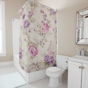 Rideaux De Douche Élégant Pastel Rose & Purple Garden Blooms