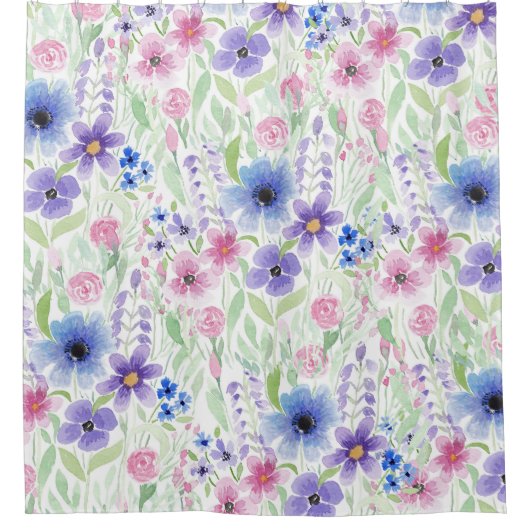 Rideaux De Douche Elégant Pays Rose violet bleu Aquarelle (Devant)
