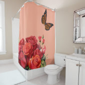 Rideaux De Douche Elegant Pink Red Roses & Butterfly Shower Curtain (En situation)