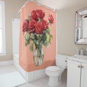 Rideaux De Douche Elegant Pink Red Roses & Butterfly Shower Curtain (En situation)