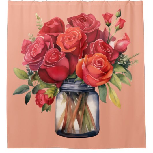 Rideaux De Douche Elegant Pink Red Roses Shower Curtain (Devant)