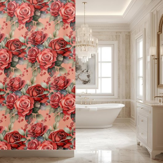 Rideaux De Douche Elegant Pink Red Roses Shower Curtain