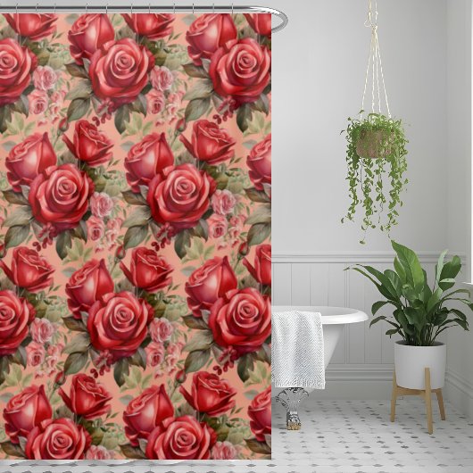 Rideaux De Douche Elegant Pink Red Roses Shower Curtain