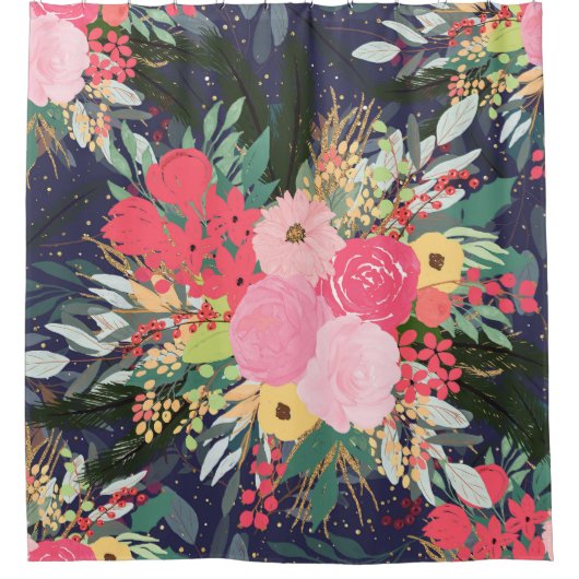 Rideaux De Douche Élégant point de floraison et d'or de l'Aura d'hiv (Devant)