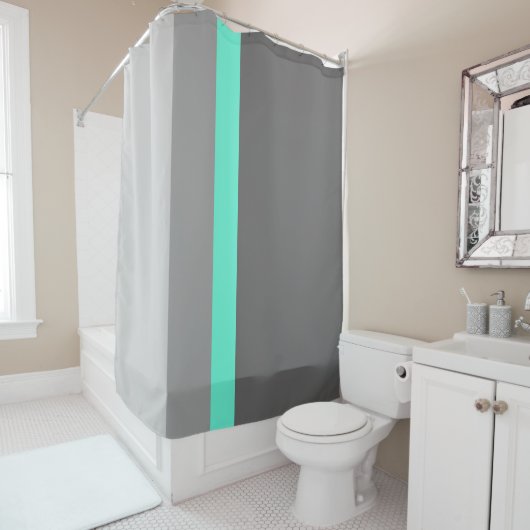Rideaux De Douche élégant rayures gris menthe clair (En situation)