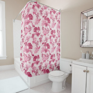 Rideaux De Douche Élégant Rustique Rose Toile Français Stripes De Ce