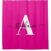 Rideaux De Douche Élégant Script Gros Monogramme Rose Chaud (Devant)