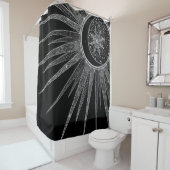 Rideaux De Douche Elégant Silver Sun Moon Mandala Black Design (En situation)